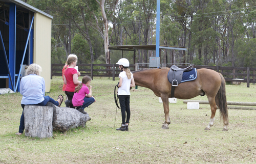 teacher and children with horse